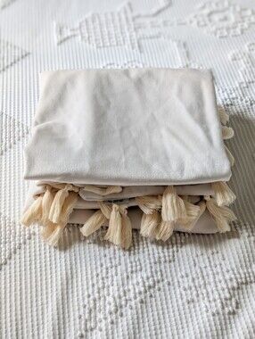 Topfinel Cream Neutral Tassel Sham Pillow Covers Velvety Soft Size 26"X26"